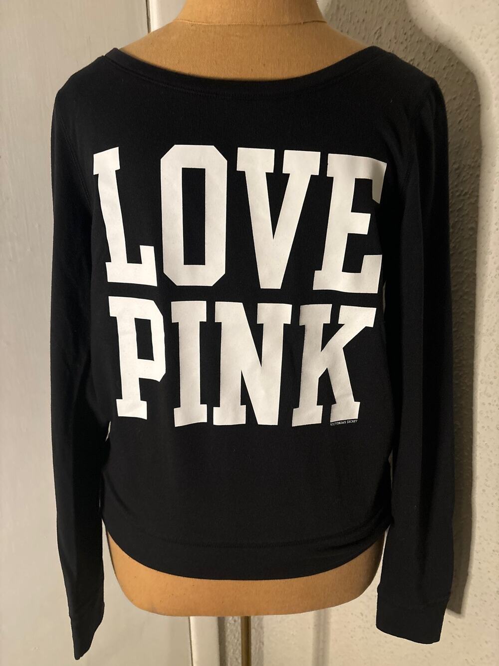 Victoria Secret Love PINK Black/White Long Sleeve T-shirt S Casual Comfy Preppy